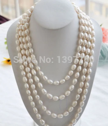 

Miss charm Jew.162 Long 100" white rice FRESHWATER CULTURED pearl necklace