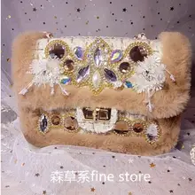 Новинка зимы роскошные, Украшенные стразами плюшевые небольшой площади мешок моды диких корейской версии плеча цепи диагональ женская сумка