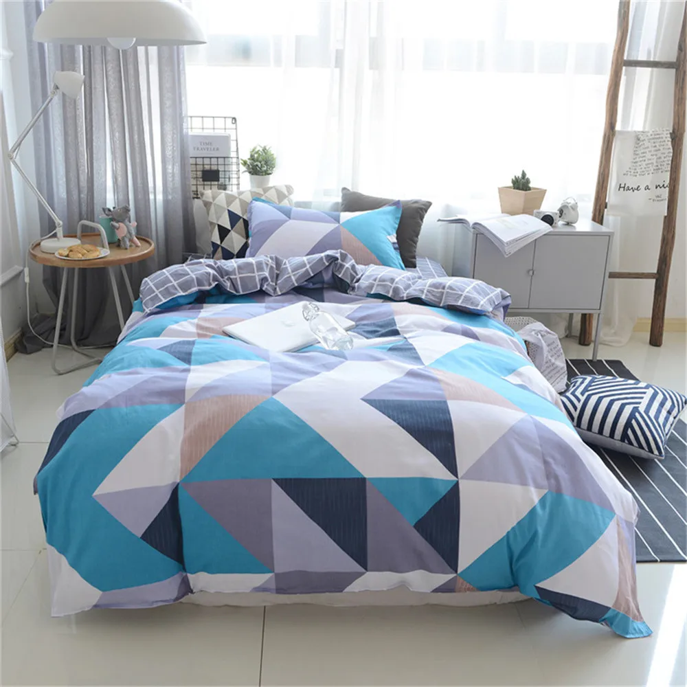 

Small Fresh Plaid Diamond Pattern 100% Cotten Soft Bedding Set School/Student/kid 1.2m Bed 3Pcs Bed Sheet Duvet Cover Pillowcase