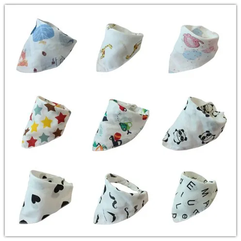 

Baby bibs triangle Scarf Feeding Acessorios double layers cotton baberos Cartoon Character Animal Print baby Newborn Burp Clothe
