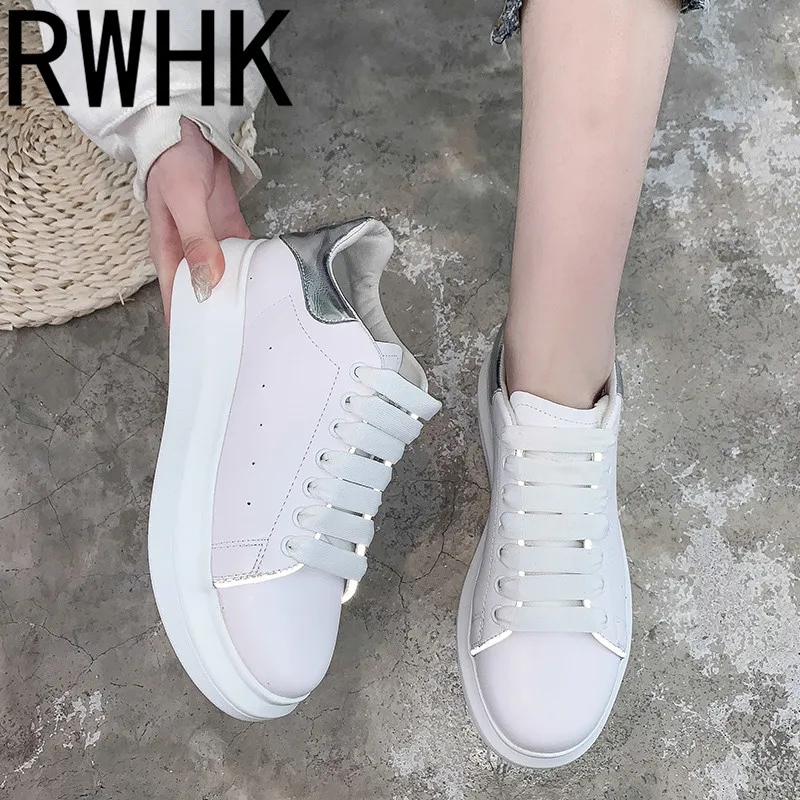 

RWHK Small white shoes female 2019 spring female reflective thick bottom increased muffin bottom wild sports casual shoes B386
