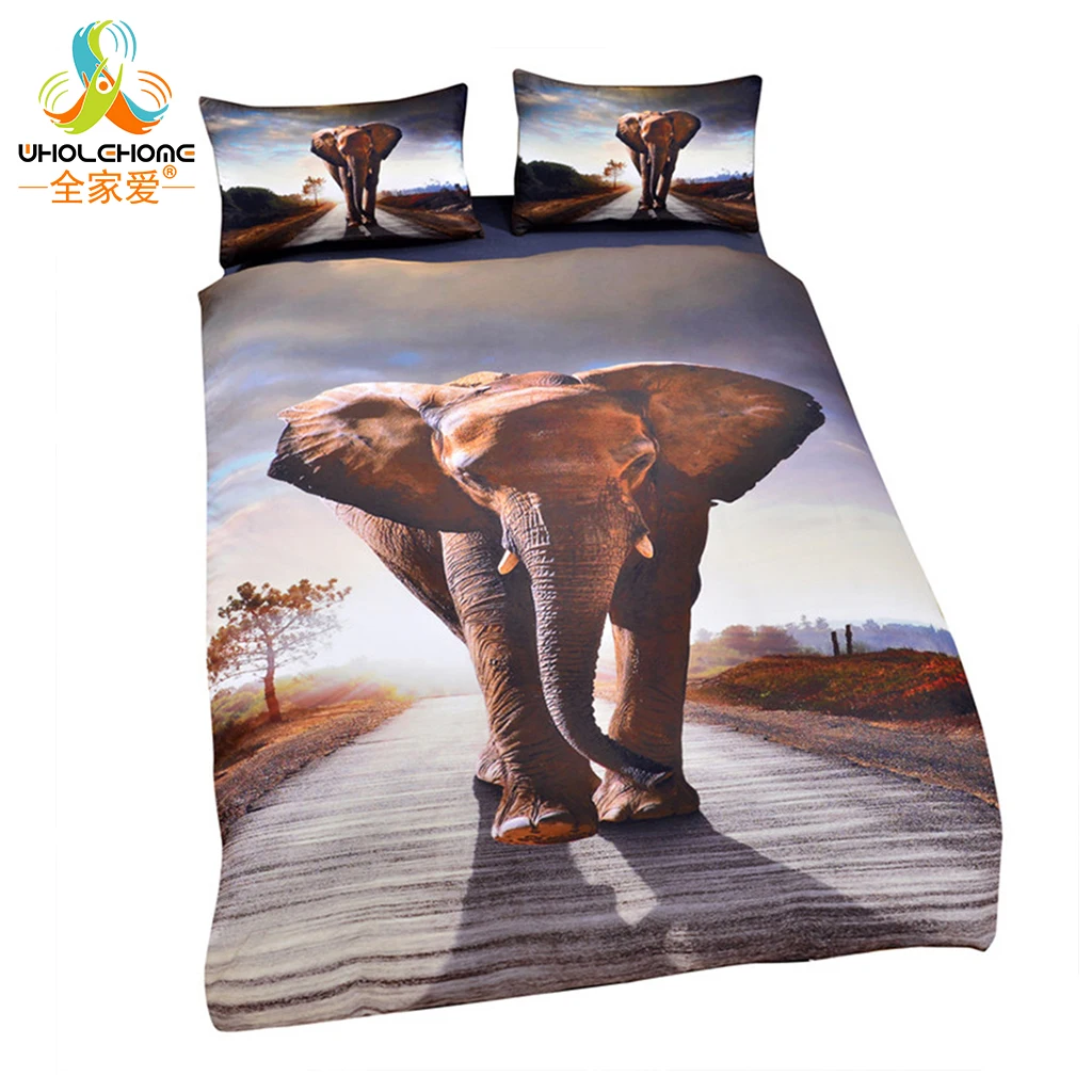 Elephant Bedding Set Duvet Cover Golden Sunset Animal Scenic Bed Cover