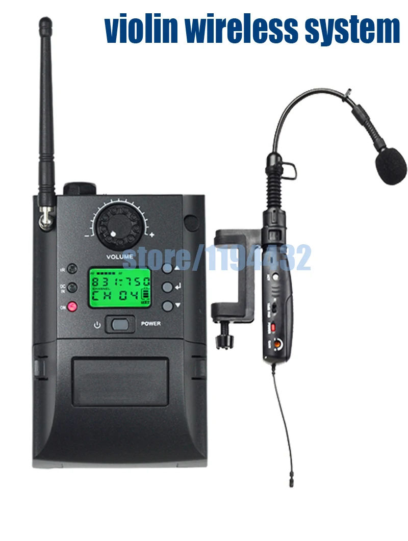 

UHF band 1/4 1/8 1/16 all size acoustic violin transmitter+receiver instrument wireless system