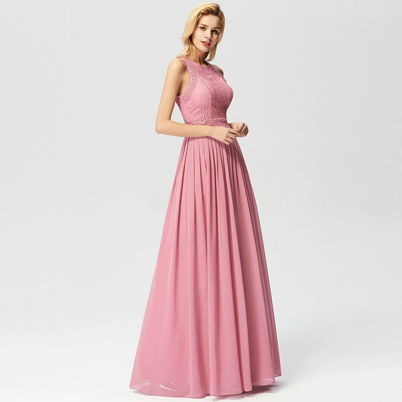 Длинные вечерние платья Ever Pretty элегантное Плиссированное шифоновое кружевное
