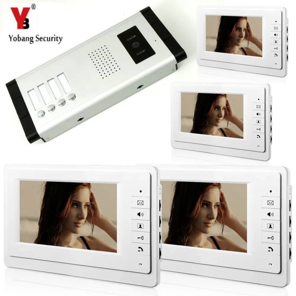 YobangSecurity 7 Inch Wired Video Door Phone Visual Intercom Doorbell with 4* Monitor+1* Camera For 4 Units Apartment Intercom YobangSecurity 7 Inch Wired Video Door Phone Visual Intercom Doorbell with 4* Monitor+1* Camera For 4 Units Apartment Intercom
