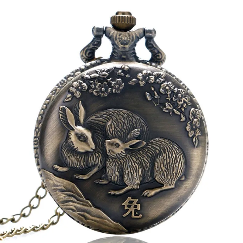 Карманные часы Для мужчин Для женщин брелок кулон цепи бронза милый кролик узор Дизайн кварцевые часы подарок Relogio де Bolso новое поступление
