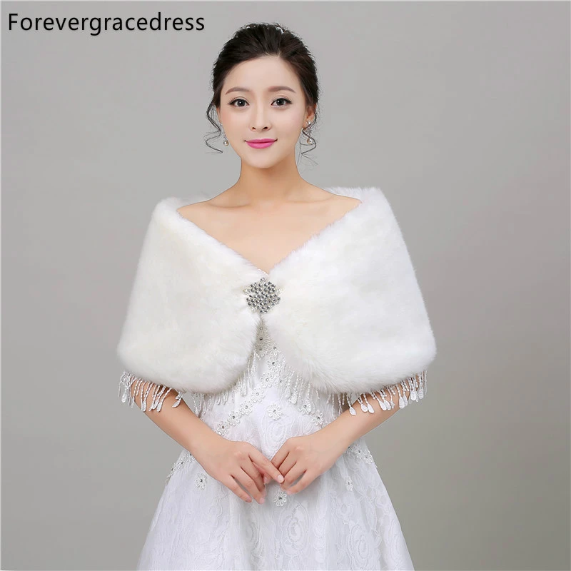 Forevergracedress Real Fotos Blanco Estolas de Piel de Imitación Abrigo De La Boda Chaqueta Bolero De Accesorios Capa En stole wedding|stole weddingwedding wraps - AliExpress
