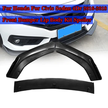 

Black 3pcs Car Front Lower Bumper Lip Spoiler Body Kit For Honda For Civic Sedan 4dr 2016 2017 2018