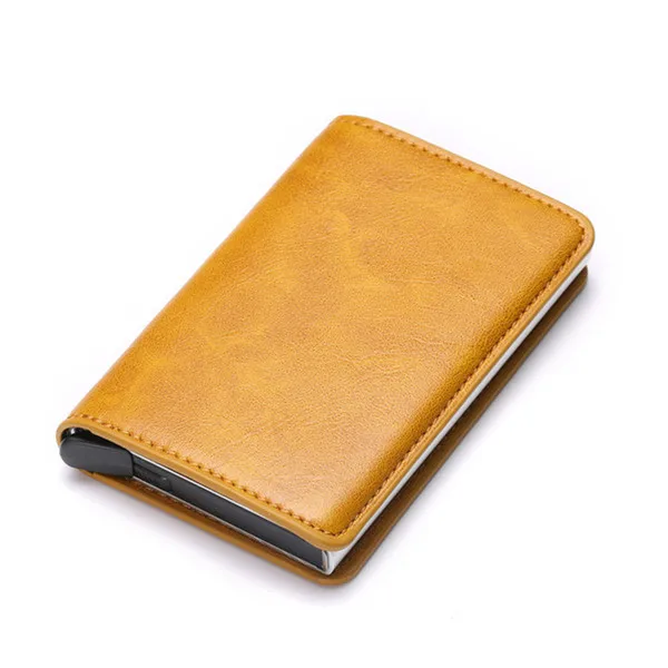 BISI غورو RFID سبائك الألومنيوم حامل بطاقة الائتمان بو الجلود بطاقة المحفظة حامل بطاقة للرجال النساء التلقائي بطاقة تحية على شكل حيوانات حالة