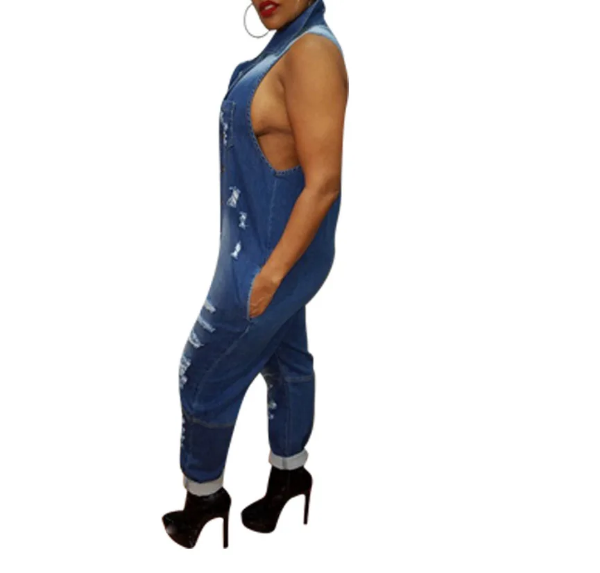 2019 Women Summer Button Jeans Jumpsuit Vintage Sleeveless Denim Jumpsuit Hole Casual Overalls 2019 Women Summer Button Jeans Jumpsuit Vintage Sleeveless Denim Jumpsuit Hole Casual Overalls