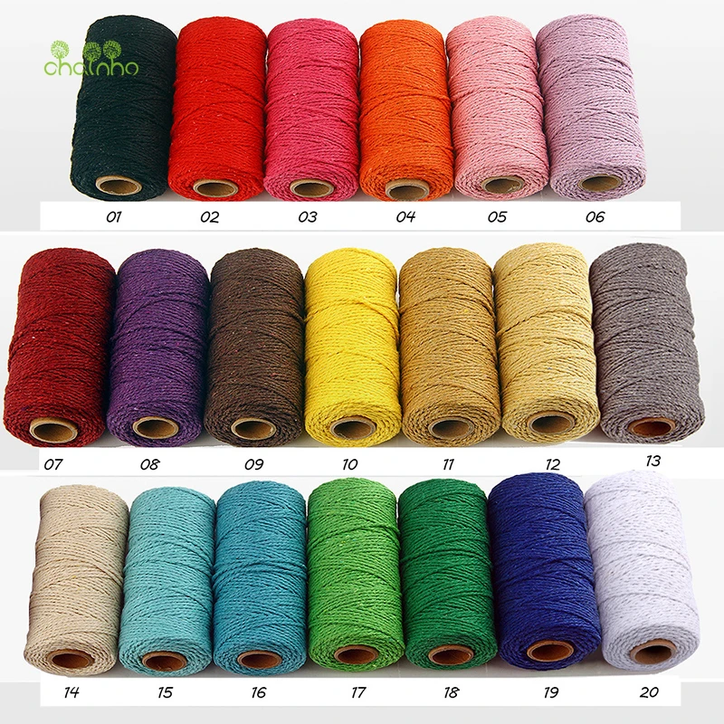 Chainho, 100 м, сплошной цвет, полностью хлопковая веревка, 20 цветов, диаметр 2 мм, швейные нитки/DIY ручной работы, аксессуары для упаковки