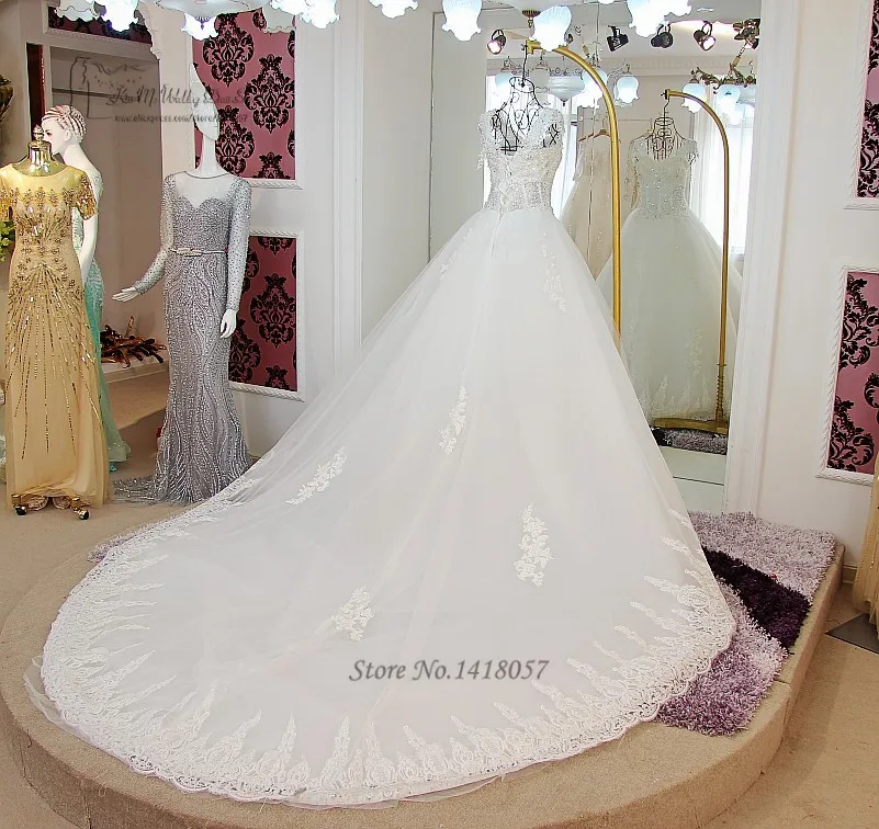 Vestidos de Noiva Com Настоящее фото роскошные свадебные платья кружевное бальное платье невесты Плюс Размер Свадебные платья корт бусины-паровозики