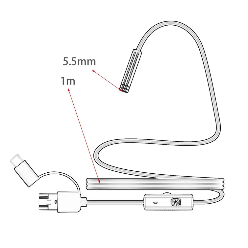 1 м 7 мм, Micro-USB/Тип-c/Android 3-в-1 Электронный эндоскоп бороскоп Водонепроницаемый Micro USB Камера инспекции трубки