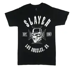 Slayer крест '81 Est 1981 Череп Черная футболка новый официальный группа, товар дешевые экипажа средства ухода за кожей Шеи Мужская