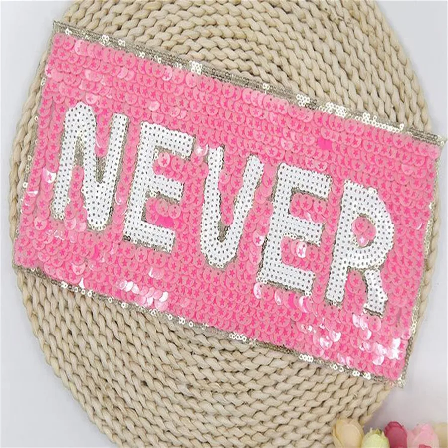 Sequins Patch DIY Alphabet NEVER Patches For Clothes Sew On Embroidered