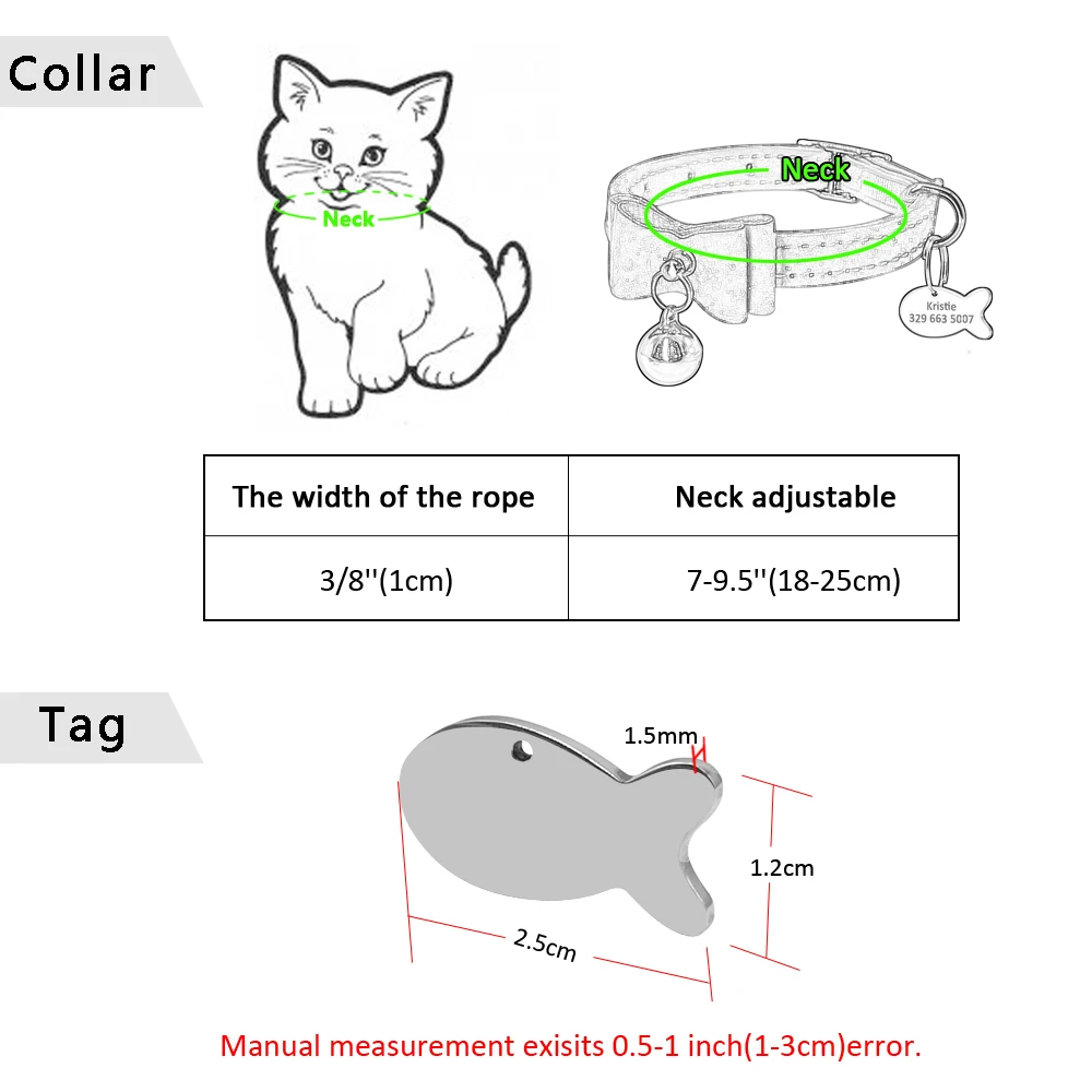 Ошейник для кошек с колокольчиком, персонализированный ошейник для щенка, идентификационный ярлык, ошейник с бантом, Заказные ошейники для собак и кошек, розовая, синяя, гравировка