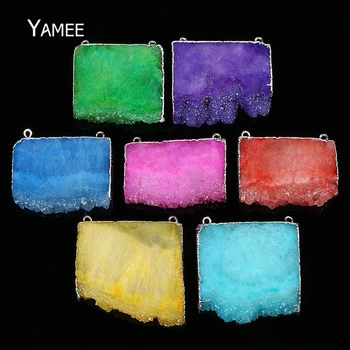 

Sweet Macarons Color Korean Style Natural Crystal Slice Pendant Connector Fashion Silver Plated Pendants Making DIY Necklace