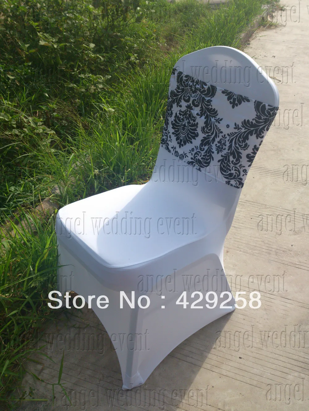 Free Shipping! 15pcs White and Black flocking taffeta chair cover sash