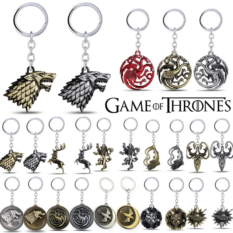 

Game of Thrones Keychains Fire Targaryen Dragon Wolf Key Ring Women Men Trinket jewelry Key Chain chaveiro llaveros