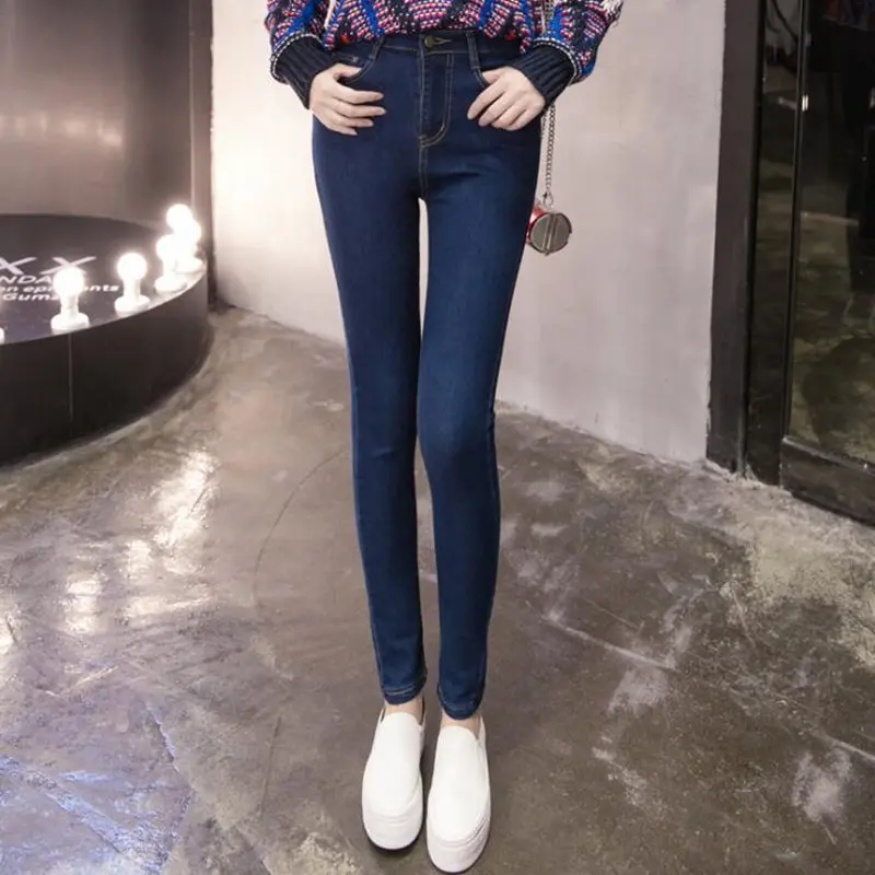 

2019 Button Fly Women Jeans High Waist Blue Pants Jeans For Women High Elastic Skinny Stretchy Women Pants Pantalones Mujer
