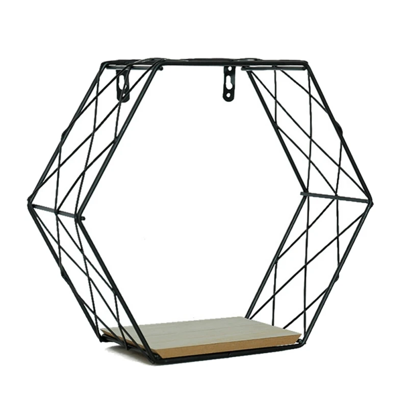 Скандинавская железная шестиугольная настенная полка с сеткой, комбинированная настенная подвесная Геометрическая фигурка, художественное украшение для гостиной, спальни