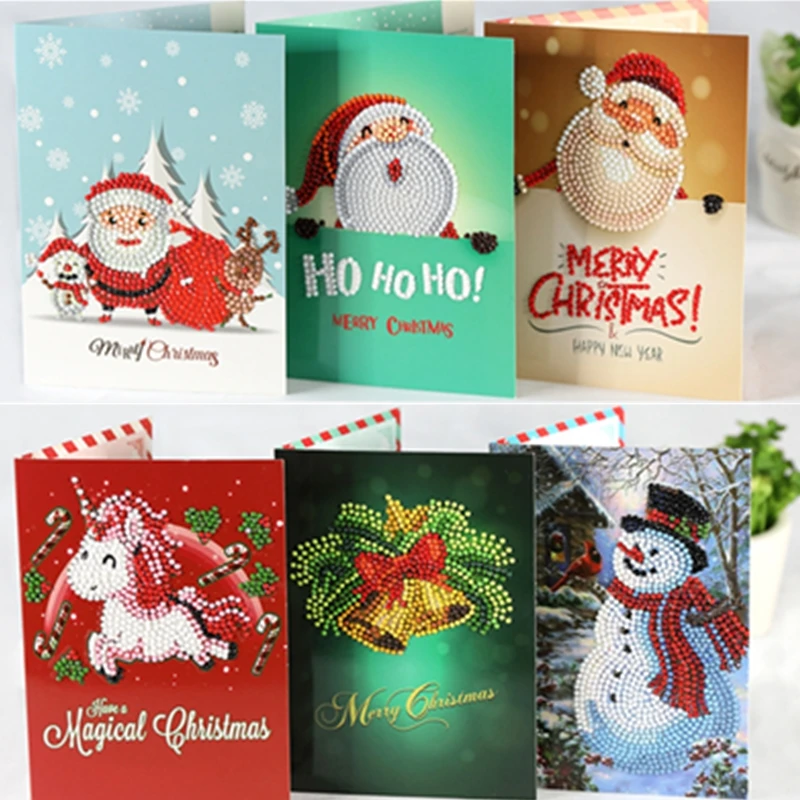 

5d DIY Diamond Painting Christmas Greeting Cards Santa Claus Merry Christmas Postcards DIY Holiday Crafts Christmas Cards Gift