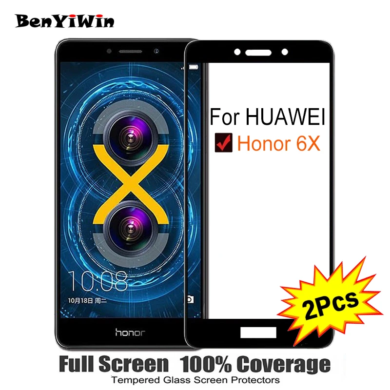 

2PCS Full Cover Screen Protector Tempered Glass For Huawei Honor 6X 5.50" 9H Protective glass For Honor 6x BLN L24 L22 Film Case