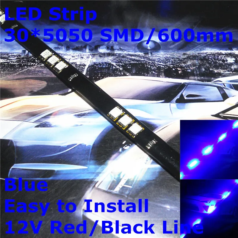 

Stock Shipping New 12V Car LED Decoration Soft Strip 600mm Blue Color(30*5050 SMD) For Out/In Door Signal Atmosphere Light
