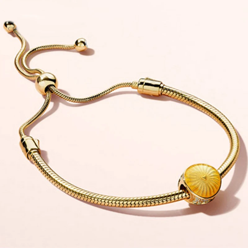 

NEW 2018 NEW 100% 925 Sterling Silver 18 Gold Shine Twinkle Bracelet Sunshine Bead Bracelets Set Fit Women Jewelry