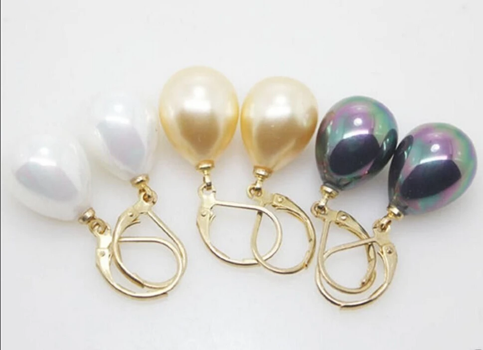 

FREE SHIPPING>>> Free shipping@ Jewelry 12X16MM White Yellow Black Shell Pearl Drop Earrings