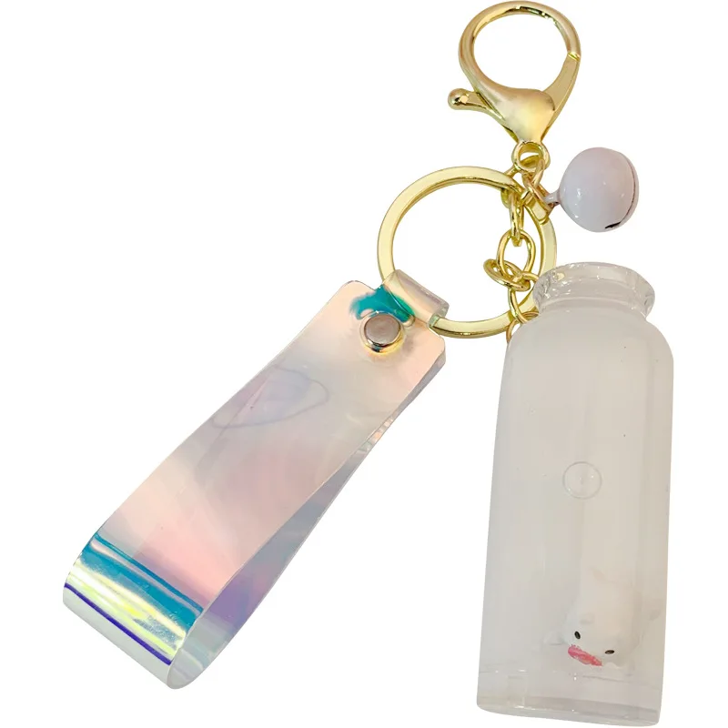 

Fashion Piggy Keychain Animal Key Chain Romantic Drifting Bottle Trinket Moving Quicksand Liquid Oil Couples KeyRing Holder Gift