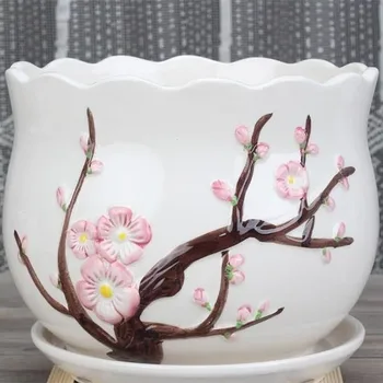 

Chinese Style Ceramic Flower Pots,Bonsai Pot,Balcony Pots for Flowers With Tray,Large Pots for Plants,Flowerpots R992