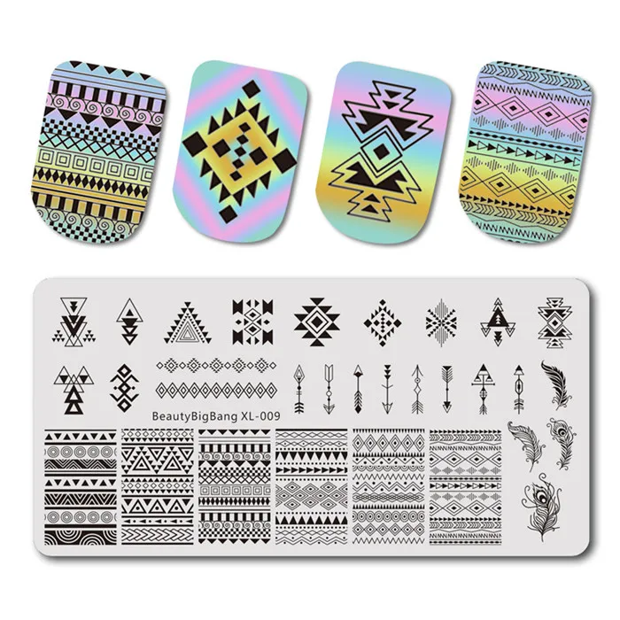 BeautyBigBang штамповка для ногтей 6*12 см штамповочные пластины Геометрические линии панда дизайн ногтей штамп шаблон ногтей плесень BBB XL-009 - Цвет: XL-009