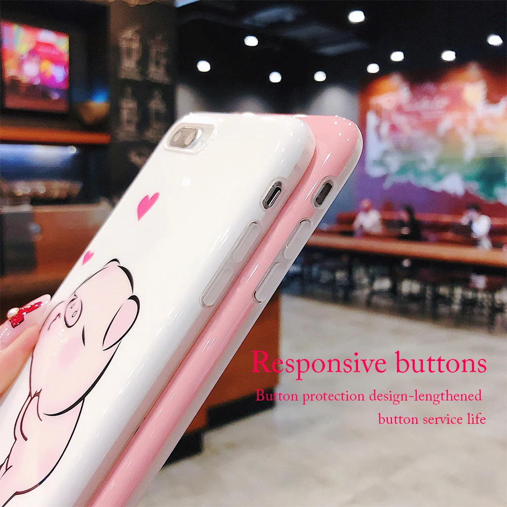 Ascromy For iPhone XS Max Case Pink Cartoon Pig Tempered Glass Silicone TPU Back Cover For iPhone XR X 7 8 Plus 6 6S Accessories (4)