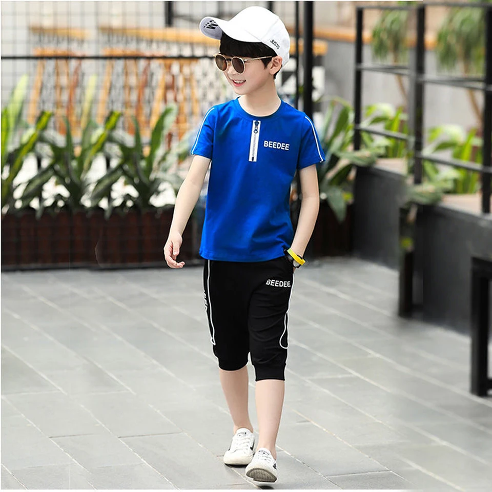 Conjuntos esportivos de verão para meninos, conjuntos grandes de roupas  esportivas para garotos e crianças em 3 cores preto para 4-12 14 anos e