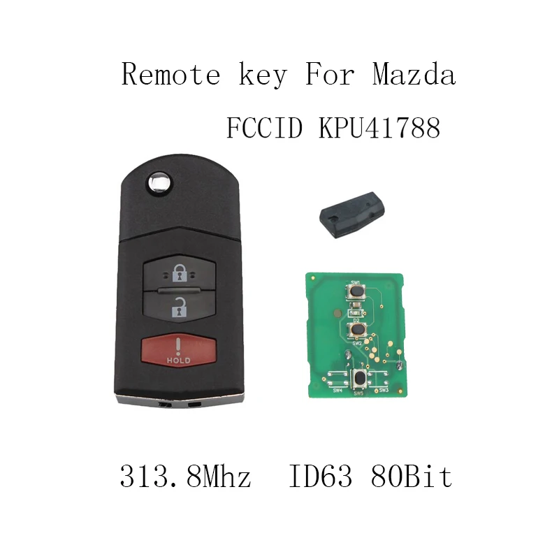 

313.8Mhz Keyless Entry Remote Key Fob For Mazda 2 5 CX-7 CX-9 2007-2015 3Buttons KPU41788 ID63 80bit Chip Original keys