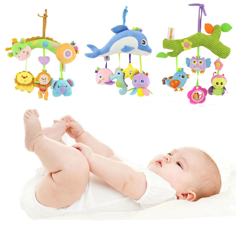 

Newborn Infant Soft Plush Toys Baby Crib Hanging Toys Stroller Playing Toy Car Lathe Hanging Baby Rattle Teether