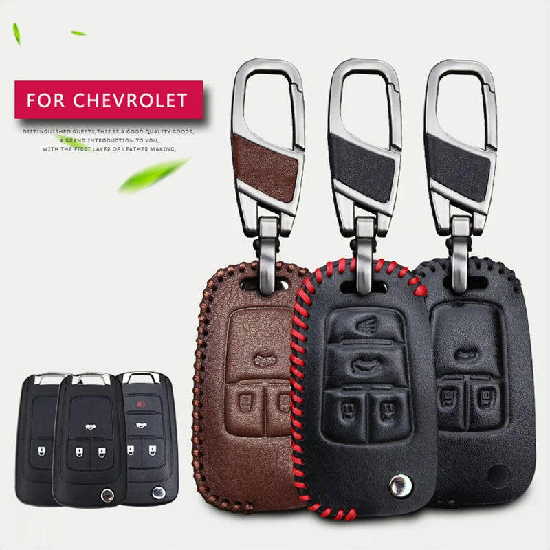 

Genuine Leather Car Key Case Cover For Chevrolet Cruze Aveo Captiva Lacetti Corsa Sonic Remote Key Chain Case Car Accessories