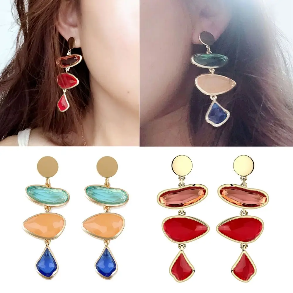 

1 PCS Elegant Women Nature Stone Crystal Drop Earrings Women Personalized Water Drop Resin Dangle Earring Accessories Gold Color
