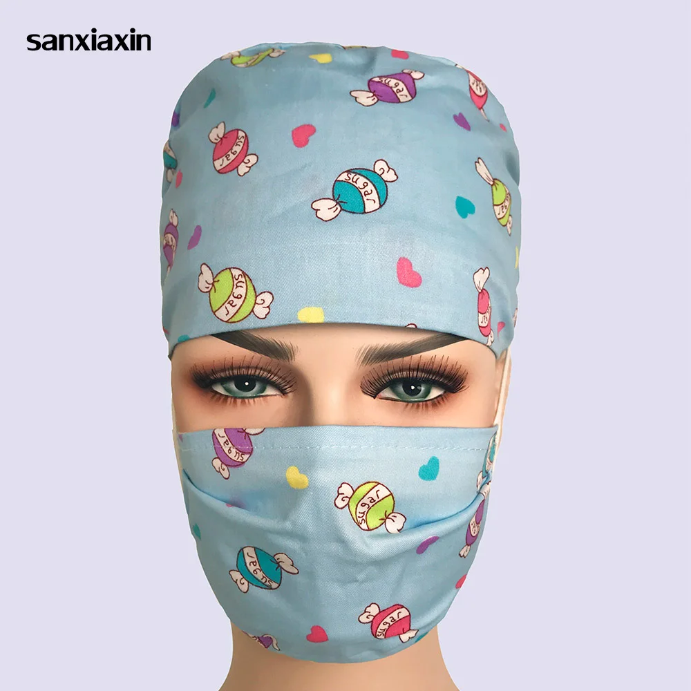 

sanxiaxin wholesale Cotton Print Adjustable Pet Hospital Work Hats Surgical Caps Women Men Doctor Nurse Caps Beauty Pharmacy Hat