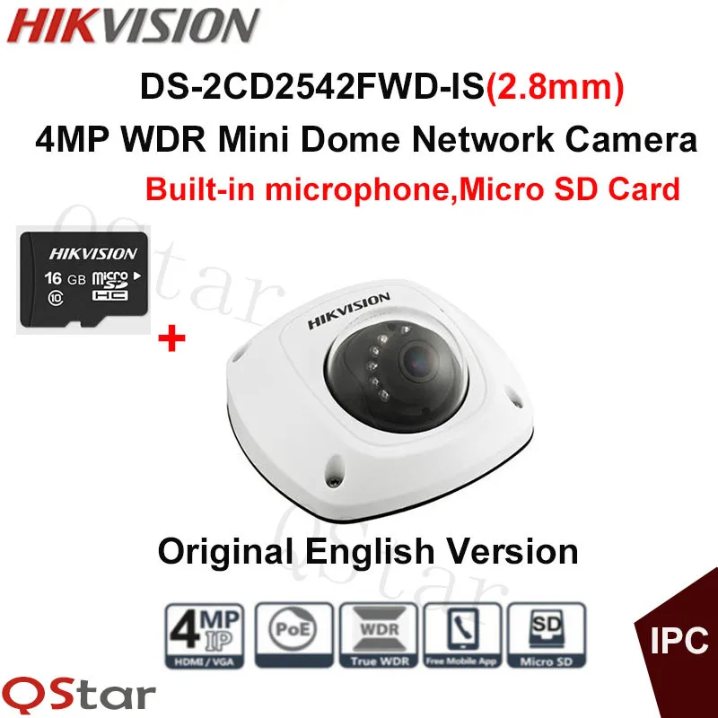 Hikvision Original English Security Camera DS-2CD2542FWD-IS(2.8mm) 4MP Dome IP CCTV Camera IP67 POE built in microphone+16G Card camera : image Hikvision Original English Security Camera DS-2CD2542FWD-IS(2.8mm) 4MP Dome IP CCTV Camera IP67 POE built in microphone+16G Card camera