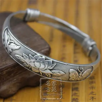 

The Qing Dynasty antique retro bracelet Jewelry Miao silver jewelry interface butterfly lotus Cupronickel Bracelet