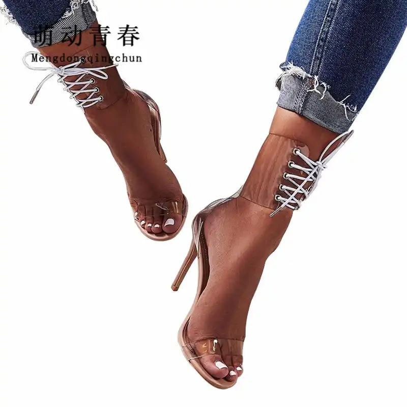 lace up clear strap heels