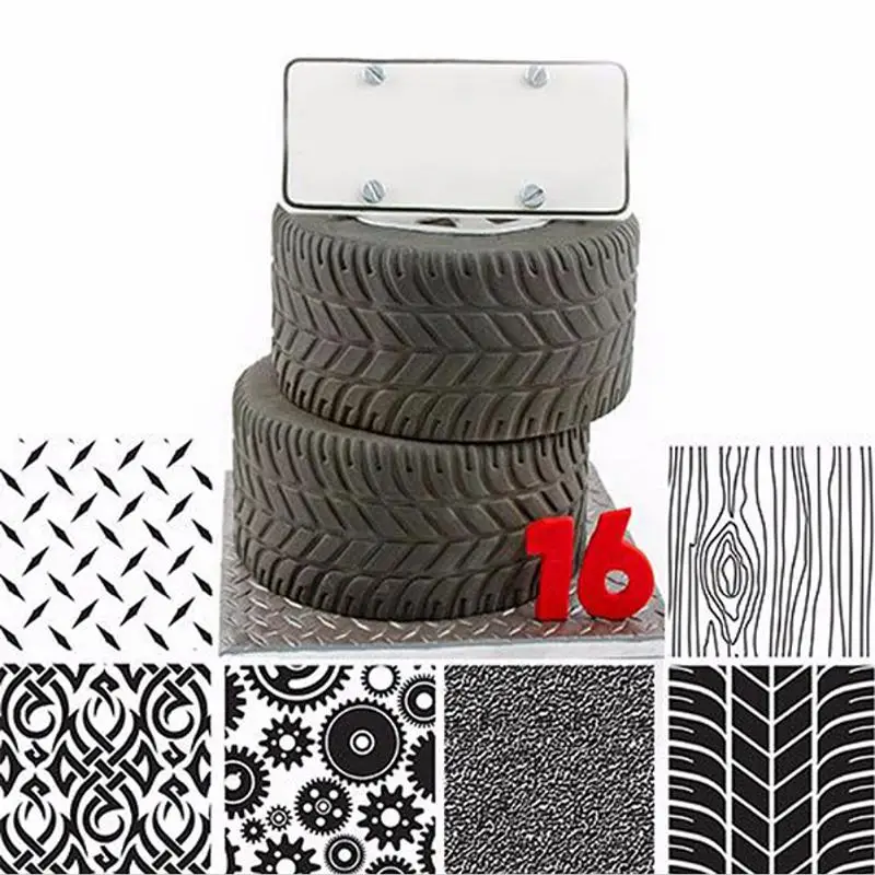 

6pcs/set Tyre Pattern Cake Cake Texture Biscuit Stencil Fondant Mold Texture Mat Cake Decoration Embossing Pad Baking Supplies