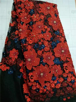

New African Lace Fabric,2017 Embroidered Nigerian Laces Fabric,Red Black High Quality French Tulle Lace Fabric For Wedding Lace