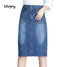 Idopy летние женские винтажные потертые рваные джинсовые юбки женские прямые карманы, набедренный ковбойские джинсовые юбки для женщин