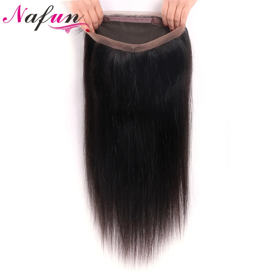 

NAFUN Hair Straight Weave 360 Lace Frontal Closure With Baby Hair Brazilian No Remy Natural Color 100% Human Hair Lace Frontal