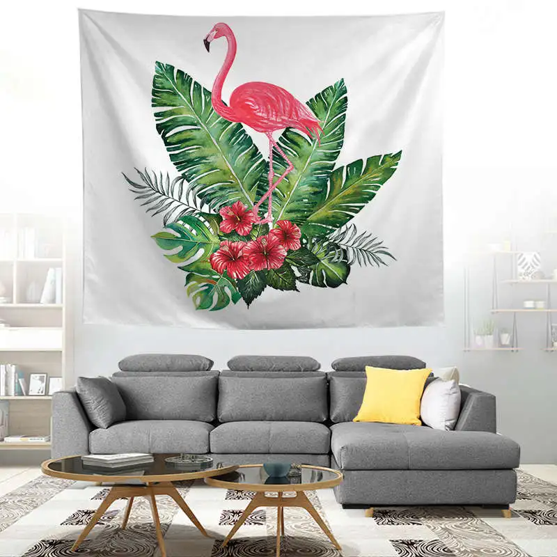 ZEIMON Flamingo Painting Plant Wall Tapestry Polyester Fabric Hippie Beach Throw Tapestries Wall Hanging Art Farmhouse Decor - Цвет: T047-8