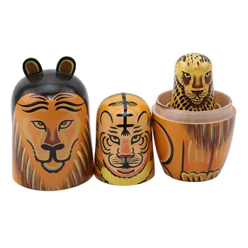 

5PCS High Quality Doll Toys for Kids New Wooden toys set Russian Nesting Dolls Hand Painted Animals Lion Matryoshka Gifts