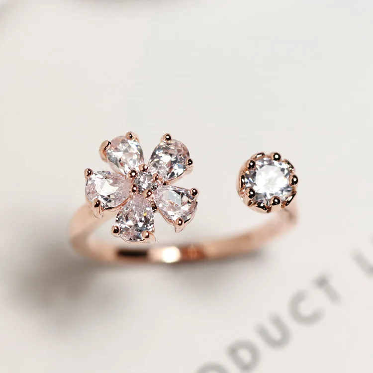 flower Cubic Zirconia open ring fadeless alloy fashion jewelry rings Valentine